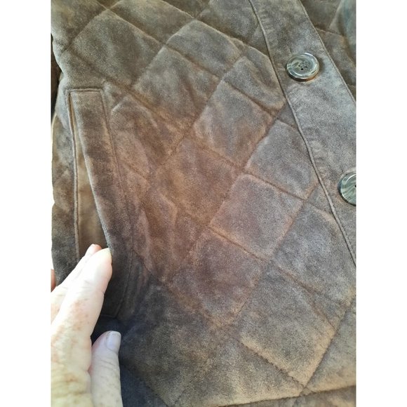 Eddie Bauer womens brown quilted button front heavy suede casual coat size S - Picture 3 of 10